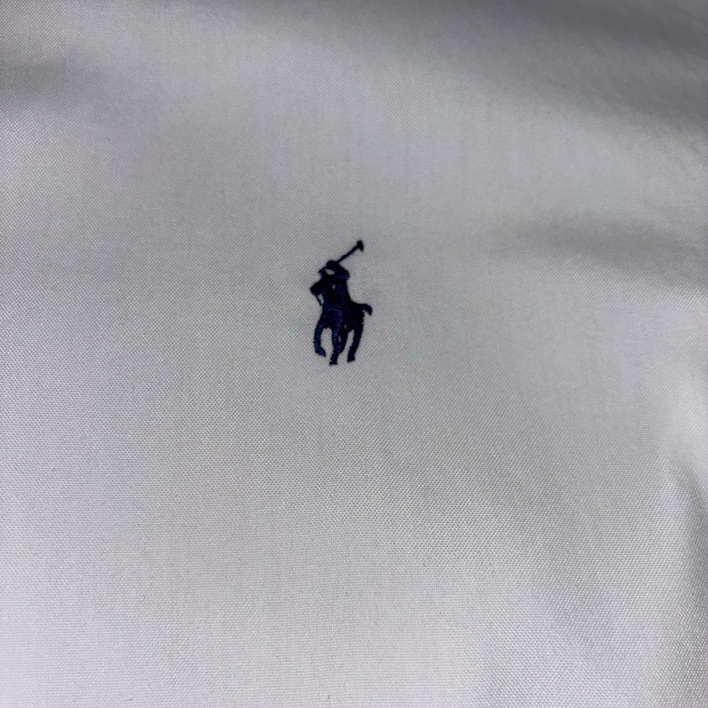 Ralph Lauren White Button-Down Shirt Long Sleeves Embroidered Navy Pony Size: 17